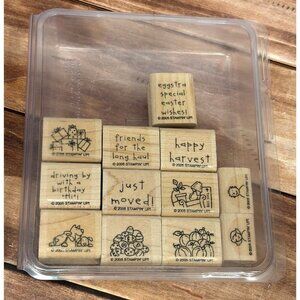 2005 STAMPIN' UP! LOADS OF LOVE ACCESSORIES  WOOD MOUNTED RUBBER STAMP SET OF 12